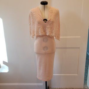 Club L London Blush Over the Knee Dress With Lace Shoulder Detail Size 4 (US)